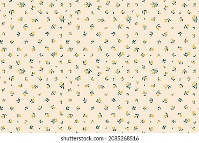 Vintage seamless floral pattern. Ditsy style background of small yellow flowers. Small  flowers Tulip scattered over a ivory background. Stock vector for printing on surfaces and web design.