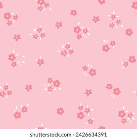 Vintage seamless floral pattern. Ditsy style background of small pink color flowers. Stock vector for printing on surfaces, textile, wallpaper, web design and other uses.