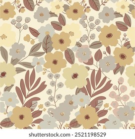 Patrón floral inconsútil de Antiguas. Fondo de estilo sucio de flores Pequeñas. Flores florecientes dispersas sobre un fondo de marfil. Patrón vintage de las flores, Ilustración vectorial para la moda 