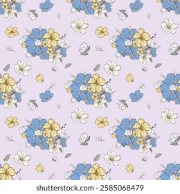 Vintage seamless floral pattern. Ditsy style background of small flowers. Small flower pattern for fashion, wrapping, printing on fabrics and surface.