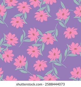 Vintage seamless floral pattern. Ditsy style background of small flowers. Small blooming flowers scattered over a white background. Stock vector for printing on surfaces and web design