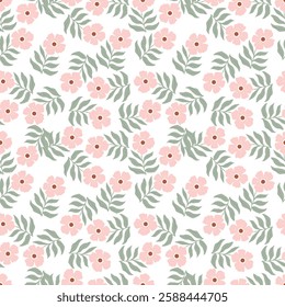 Vintage seamless floral pattern. Ditsy style background of small flowers. Small blooming flowers scattered over a white background. Stock vector for printing on surfaces and web design