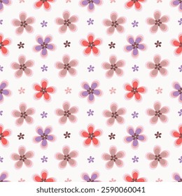 Vintage seamless floral pattern. Ditsy style background of small flowers. Ditsy floral over light yellow background. Small flower pattern for fashion, wrapping, printing on fabrics and surface.