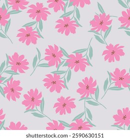Vintage seamless floral pattern. Ditsy style background of small flowers. Small blooming flowers scattered over a white background. Stock vector for printing on surfaces and web design