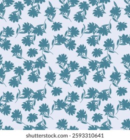 Vintage seamless floral pattern. Ditsy style background of small flowers. Small blooming flowers scattered over a white background. Stock vector for printing on surfaces and web design.
