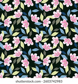Vintage seamless floral pattern. Ditsy style background of small flowers. Ditsy floral over light yellow background. Small flower pattern for fashion, wrapping, printing on fabrics and surface.