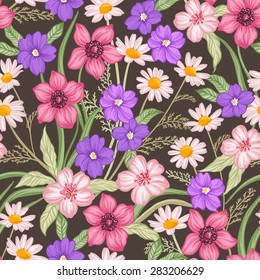 Vintage seamless floral pattern. Flower vector background.