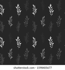 Vintage seamless floral pattern. Seamless pattern with leaves. Beautiful print with hand drawn plants. Hand drawn botany pattern for card, poster, flyer, home decor, fabric and textile