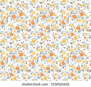 Vintage seamless floral pattern. Liberty style background of small pastel colorful flowers. Small flowers scattered over a white background. Stock vector for printing on surfaces. Abstract flowers.