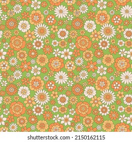 Vintage seamless floral pattern. Liberty style background of small pastel colorful flowers. Small flowers scattered over a beige background. Stock vector for printing on surfaces. Abstract flowers.