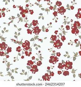 Vintage seamless floral pattern. Liberty style background of small pastel colorful flowers. Small flowers scattered over a white background. Stock vector for printing on surfaces. Abstract flowers.