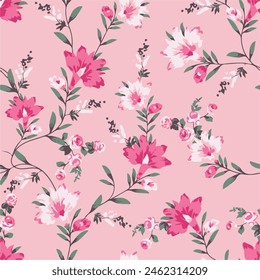 Vintage seamless floral pattern. Liberty style background of small pastel colorful flowers. Small flowers scattered over a white background. Stock vector for printing on surfaces. Abstract flowers.