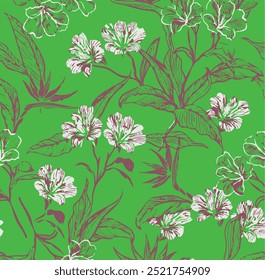 Vintage seamless floral pattern. Liberty style background of small golden orange flowers. Small flowers scattered over a white background. Stock vector for printing on surfaces. Realistic flowers.