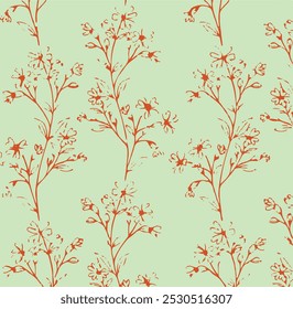 Vintage seamless floral pattern. Liberty style background of small golden orange flowers. Small flowers scattered over a white background. Stock vector for printing on surfaces. Realistic flowers.