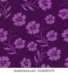 Vintage seamless floral pattern. Liberty style background of small mauve and lilac flowers. Small flowers scattered over a white background. Stock vector for printing on surfaces. Realistic flowers.