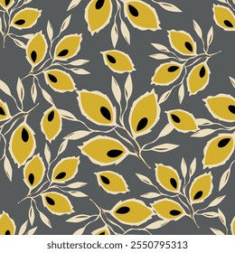Padrão floral sem emenda vintage. Fundo estilo liberdade de pequenas flores laranja douradas. Pequenas flores espalhadas sobre um fundo branco. Vetor de estoque para impressão em superfícies. Flores realistas.