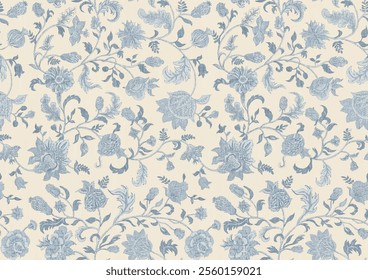 Vintage seamless floral pattern. Liberty style background of small lilac and white flowers. Small flowers 