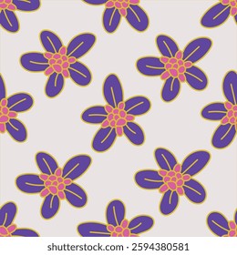 Vintage seamless floral pattern. Liberty style background of small coral pink flowers. Small flowers scattered over a beige background. Stock vector for printing on surfaces. Realistic plant flowers.