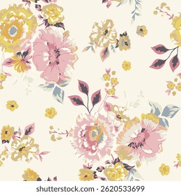 Padrão floral sem emenda vintage. Estilo de liberdade fundo de pequenas flores coloridas pastel. Pequenas flores espalhadas sobre um fundo branco. Vetor de estoque para impressão em superfícies. Flores abstratas.