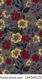 Vintage seamless floral pattern. Liberty style background of small golden orange flowers. Small flowers scattered over a white background. Stock vector for printing on surfaces. Realistic flowers.