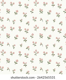 Vintage seamless floral pattern. Pink floral over light yellow background.