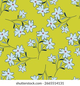 Vintage seamless floral pattern. Simple pretty flowers with leaves on beige background. Modern background for textiles, packaging, designs, fashion fabric, wallpaper.
