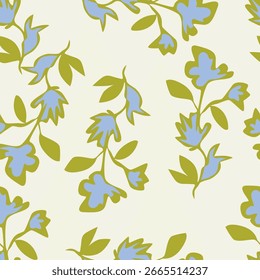 Padrão floral sem emenda vintage. Simples flores bonitas com folhas em fundo bege. Fundo moderno para têxteis, embalagem, desenhos, tecido de moda, papel de parede.