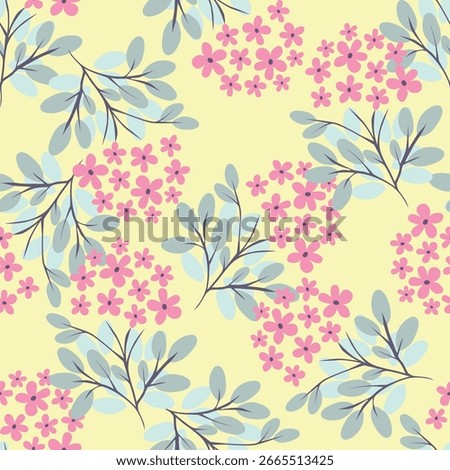 Vintage seamless floral pattern. Simple pretty flowers with leaves on beige background. Modern background for textiles, packaging, designs, fashion fabric, wallpaper.