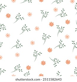 Vintage seamless floral pattern, Small flowers scattered over a white background.