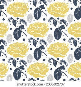Patrón floral inmaculado con rosas estilizadas sobre fondo blanco. Ilustración vectorial.