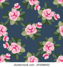 Vintage seamless floral pattern with stylized  roses  on dark  background.   Vector illustration.