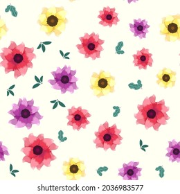 Vintage Nahtlose Blumenmuster mit bunten Gartenblumen zum Druck auf Textilien, Stoff, Hochzeit, Geburtstag, Grußkarte, Webhintergrund.Schöne und trendige Illustration für Design und Dekoration