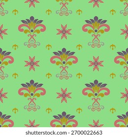 Ilustración vectorial floral inconsútil del modelo de Antiguas con las flores rosadas de la primavera y las hojas verdes en un diseño blanco del telón de fondo