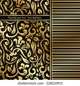 Vintage seamless floral wallpaper with a ribbon. Retro style