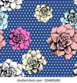 Vintage seamless flower pattern with dots