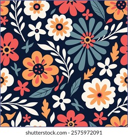 
Vintage seamless flowers,  background with botany wildflowers elegant retro abstract floral design. Vector illustration.