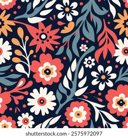 
Vintage seamless flowers,  background with botany wildflowers elegant retro abstract floral design. Vector illustration.