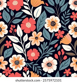 
Vintage seamless flowers,  background with botany wildflowers elegant retro abstract floral design. Vector illustration.