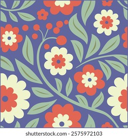 
Vintage seamless flowers,  background with botany wildflowers elegant retro abstract floral design. Vector illustration.