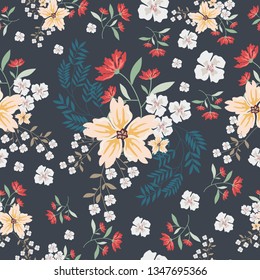 vintage seamless flowers pattern. Delicate petals and vibrant blossoms create an artistic and vintage botanical illustration. Perfect for wallpaper, fabric, wrapping paper and more.
