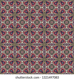 Vintage seamless geometric floral pattern, fabric repeating texture. Home  decor, interior design.
