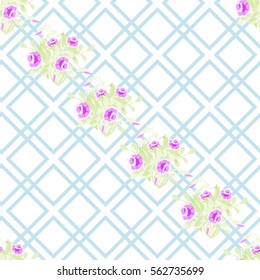Vintage seamless geometric pattern with cute roses. Hand-drawn floral background for textile, cover, wallpaper, gift packaging, printing, scrapbooking.