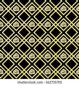 Vintage seamless geometric pattern with cute roses. Hand-drawn floral background for textile, cover, wallpaper, gift packaging, printing, scrapbooking.