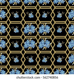 Vintage seamless geometric pattern with cute delicate flowers. Hand-drawn floral background for textile, cover, wallpaper, gift packaging, printing, scrapbooking.