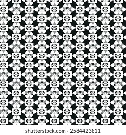 Vintage seamless geometric pattern. Flowers scattered over a white background. Stock vector for printing on surfaces. Seamless Pattern for fabric print