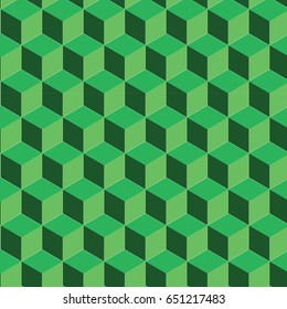 Vintage seamless green cube pattern. Colorful retro design, geometric 3d vector wallpaper