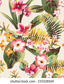 vintage seamless hand draw tropical flower