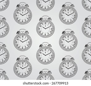 Vintage Seamless Hand Sketched Doodle Pattern with Old Watch. Vector Illustration with Pattern Swatches. Transparent Background