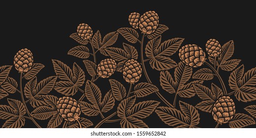 Vintage seamless hop pattern, a decoration for beer theme on the dark background
