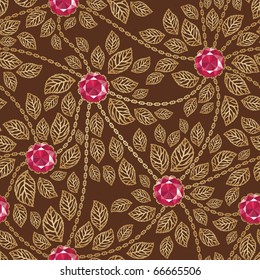 Vintage seamless jewel background with golden chains and leaves